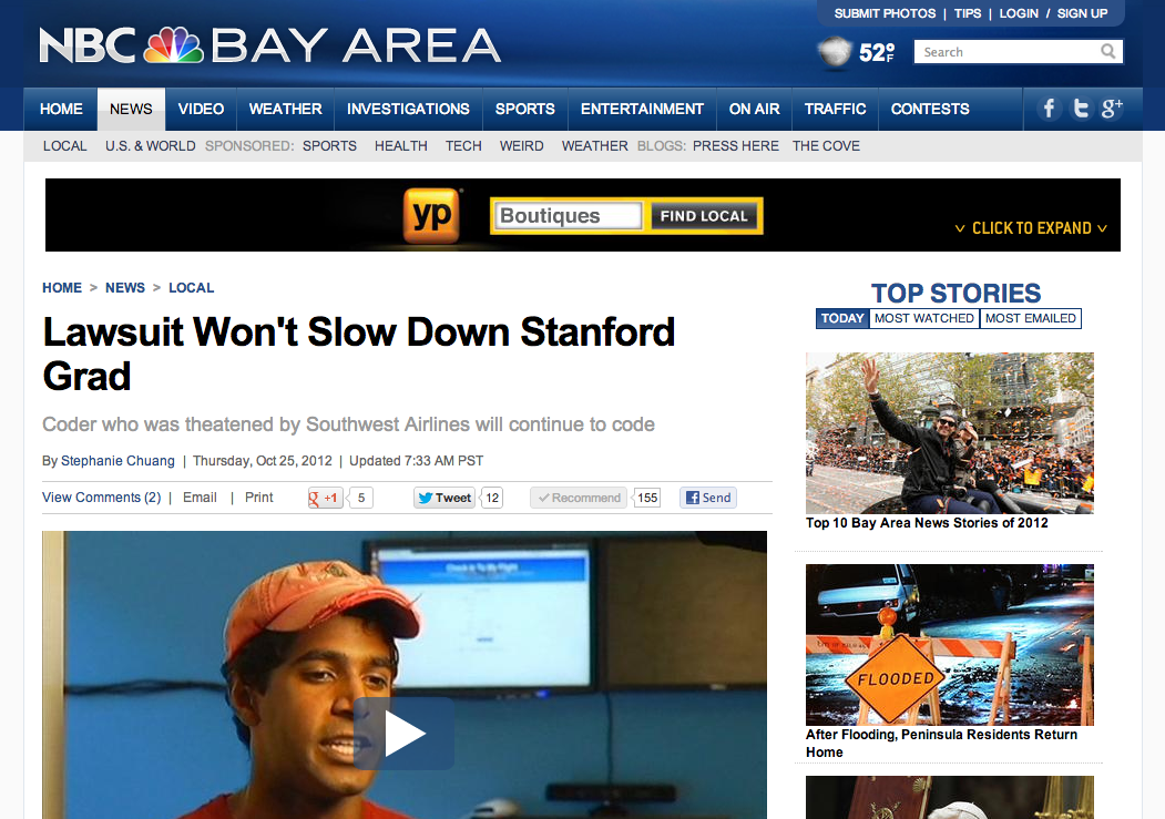 Front Page of NBC Bay Area